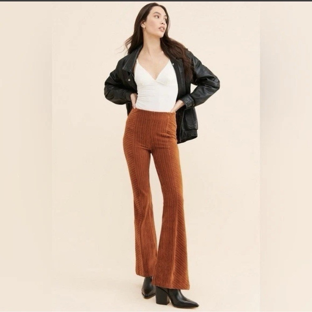 Women's Free People Penny Pull-On Velvet Pants Burnt Orange XS Festival Boho 70s